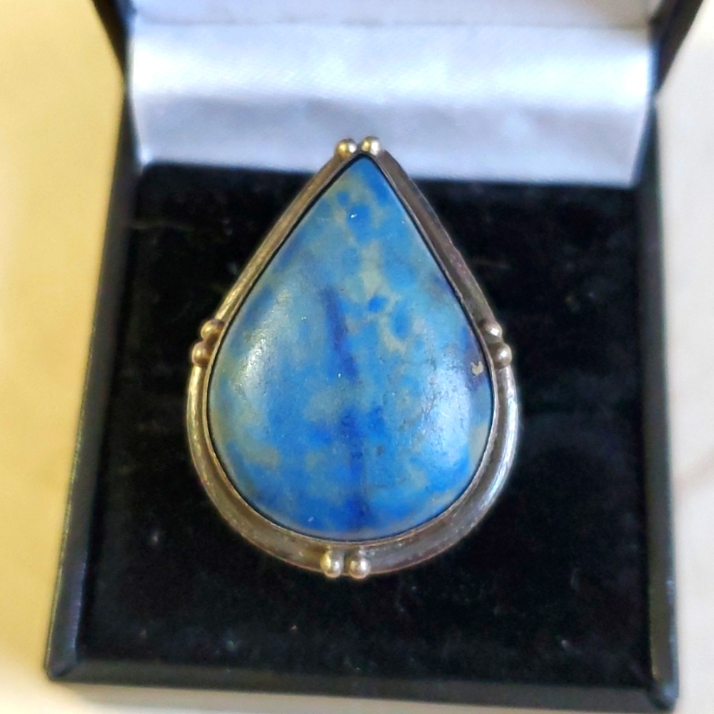 Rare Matrix Sterling Silver Lapis Lazuli Pear Ring 925